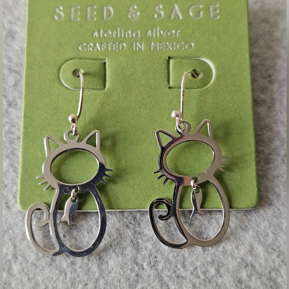 Seed & Sage Cat Silhouette Dangle Earrings